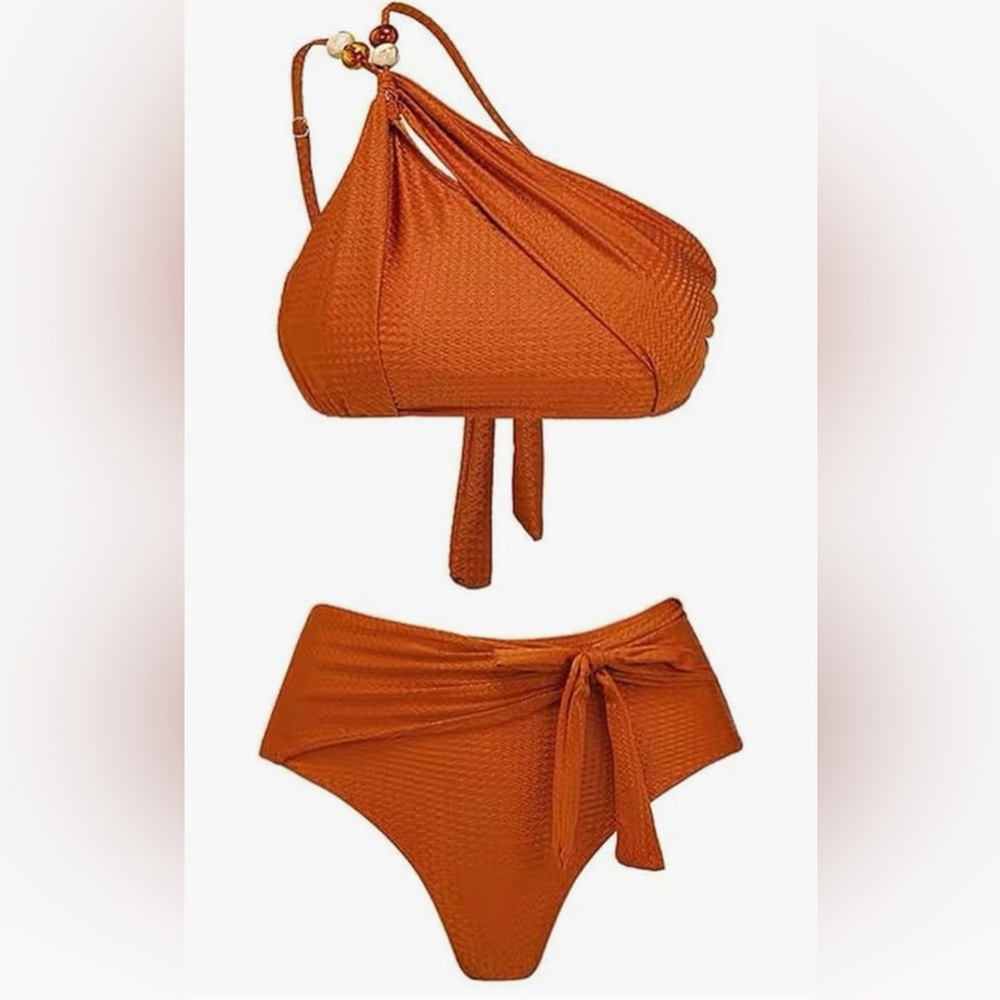 Women’s Orange One-Shoulder Swim Set